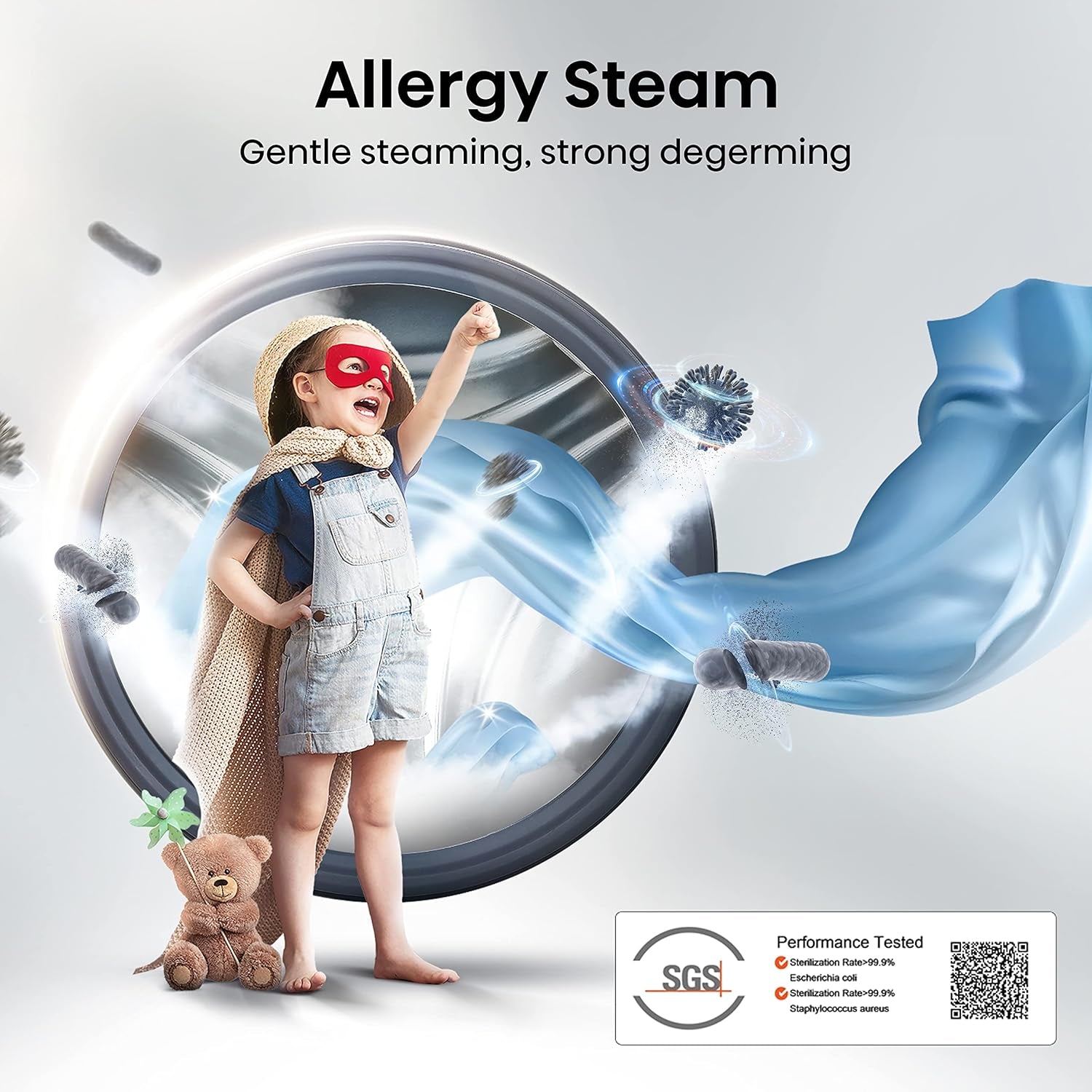 WFQA1214EVJM Freestanding 12 KG Front Load Washing Durable Inverter Machine Steam Wash Quick Wash 15 Washing Programs 1400 RPM White Energy Rating A