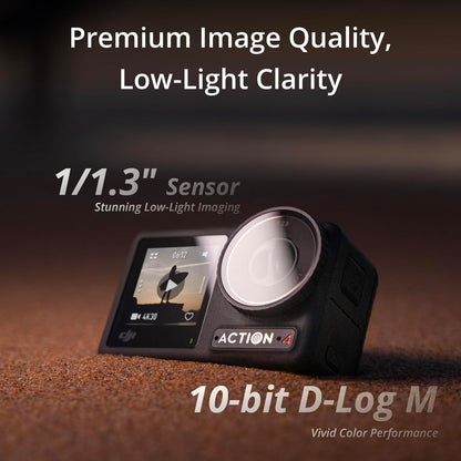 Osmo Action 4 Essential Combo, Action Camera 4K/120Fps with a 1/1.3-Inch Sensor, Stunning Low-Light Imaging Underwater Camera, 10-Bit & D-Log M Color Performance Vlogging Camera, 1770Mah Battery