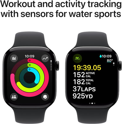Watch Series 10 GPS 46 Mm Smartwatch with Jet Black Aluminium Case with Black Sport Band - S/M. Fitness Tracker, ECG App, Always-On Retina Display, Water Resistant