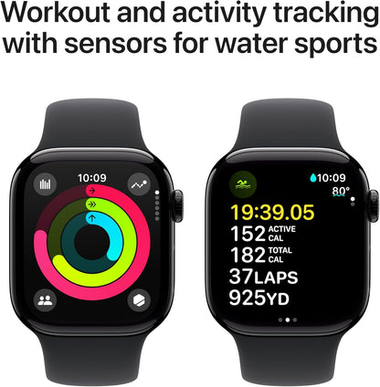 Watch Series 10 GPS 42 Mm Smartwatch with Jet Black Aluminium Case with Black Sport Band - M/L. Fitness Tracker, ECG App, Always-On Retina Display, Water Resistant