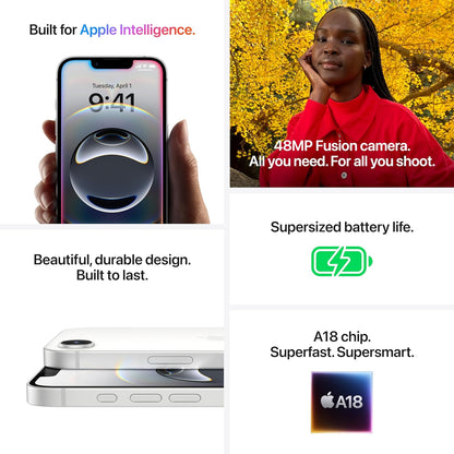 Iphone 16E 128GB: Built for  Intelligence, A18 Chip, Supersized Battery Life, 48MP Fusion Camera, 6.1-Inch Super Retina XDR Display; Black