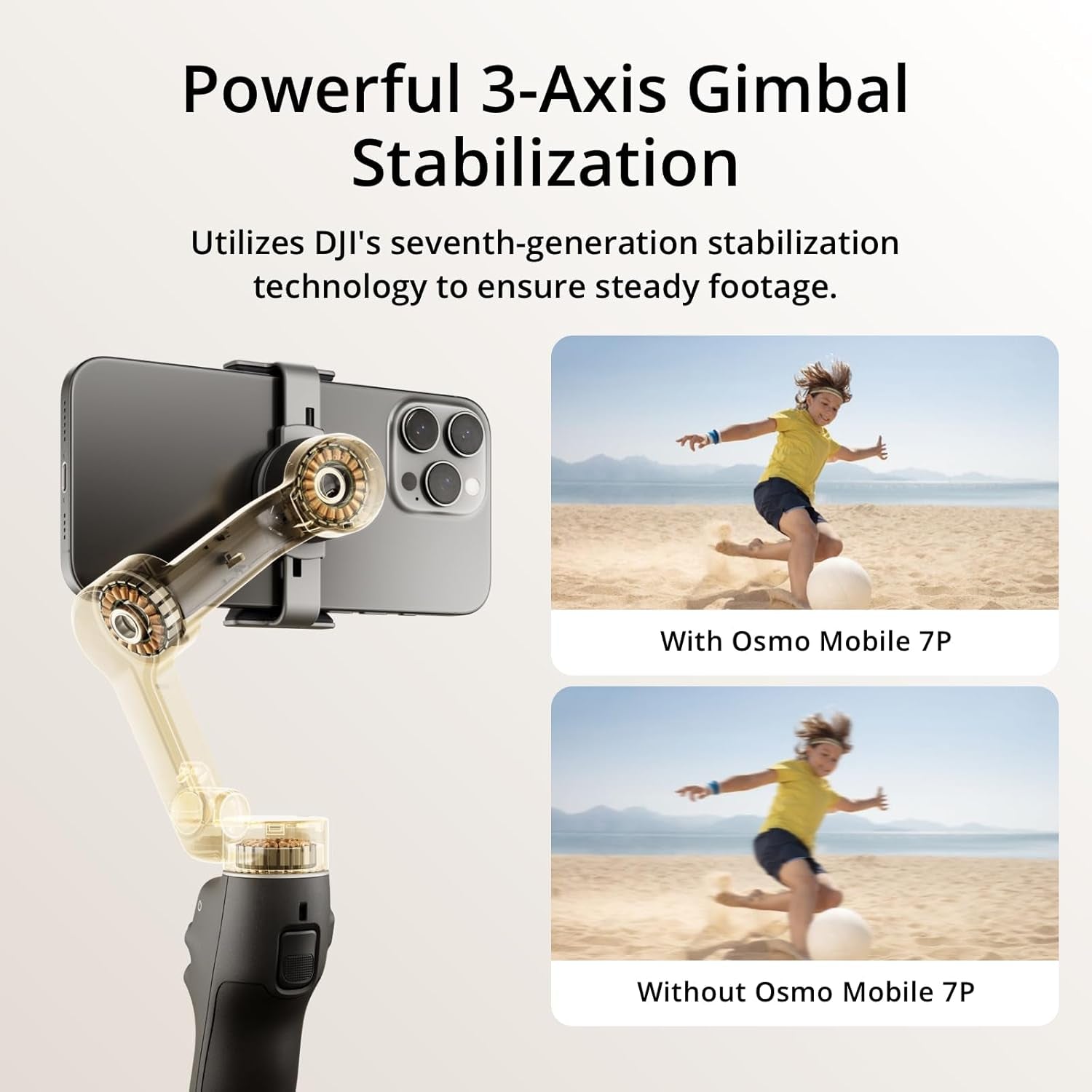 Osmo Mobile 7P Gimbal Stabilizer for Iphone, Android, Native Tracking, Lighting, 3-Axis Phone Gimbal, Quick Launch, One-Tap Edit, Built-In Extension Rod & Tripod, 10Hrs Use, Phone Charging