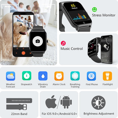 Smart Watch for Men Women, Answer/Make Calls, Alexa Built-In, [1.8"HD Screen] Smart Watches for Iphone/Samsung/Android, Fitness Watch with Heart Rate Sleep Spo2 Monitor,Ip68 Waterproof, 100+ Sports