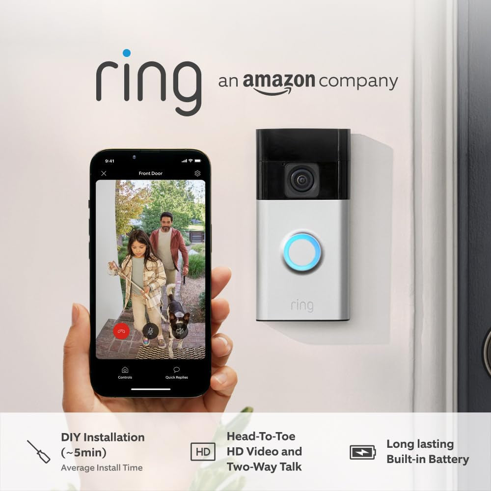 Battery Video Doorbell (2024 Release) + Chime | DIY Wireless Video Doorbell Camera | Head-To-Toe View | Easy to Install (5 Min) | with Built-In Battery I 30-Day Free Trial of  Home