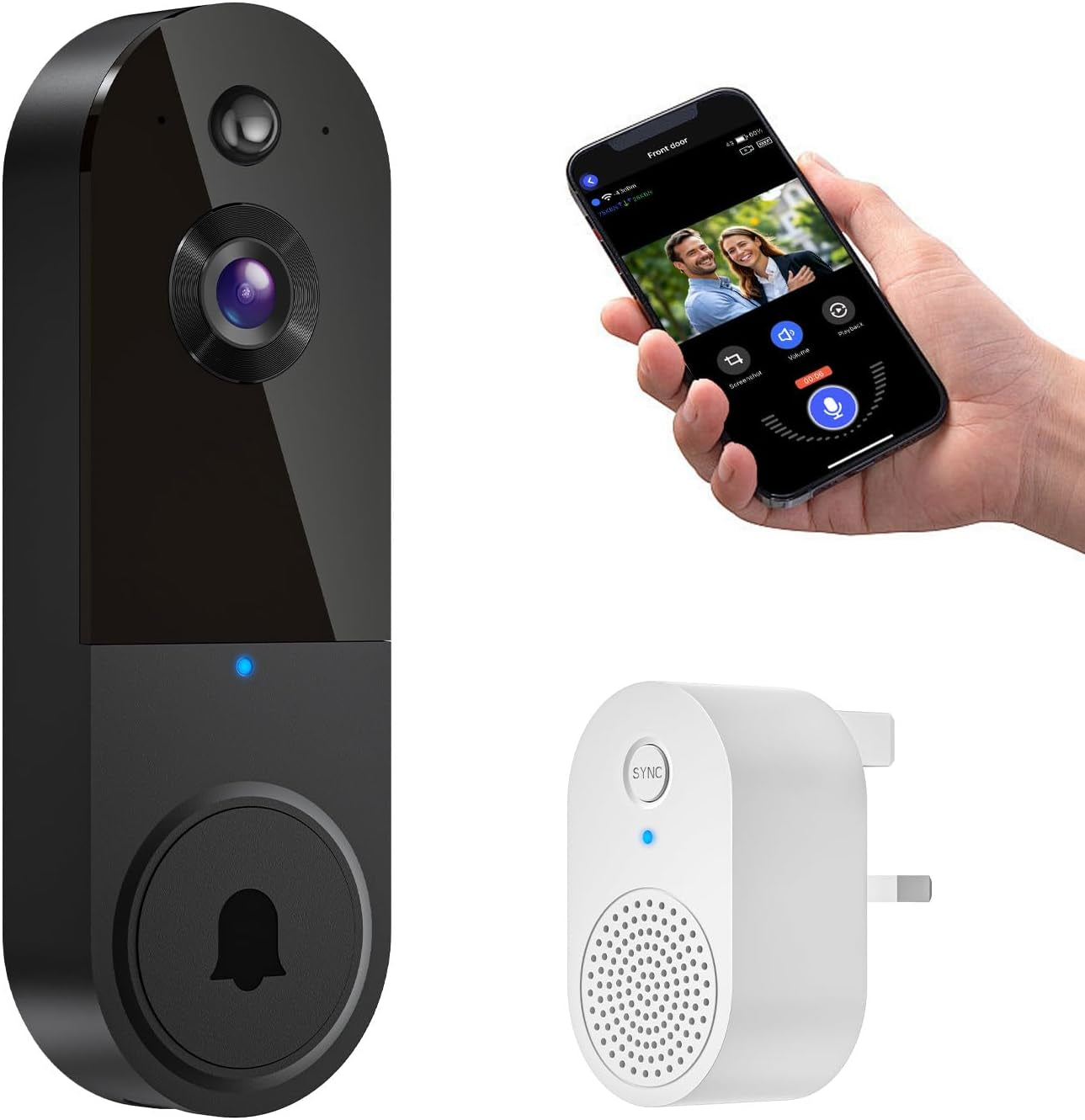 1080P Wireless Video Doorbell Camera, AI Human Detection, Night Vision, 2-Way Audio, Battery Powered, Cloud Storage, 2.4G Wifi, Indoor Outdoor Surveillance (Black)
