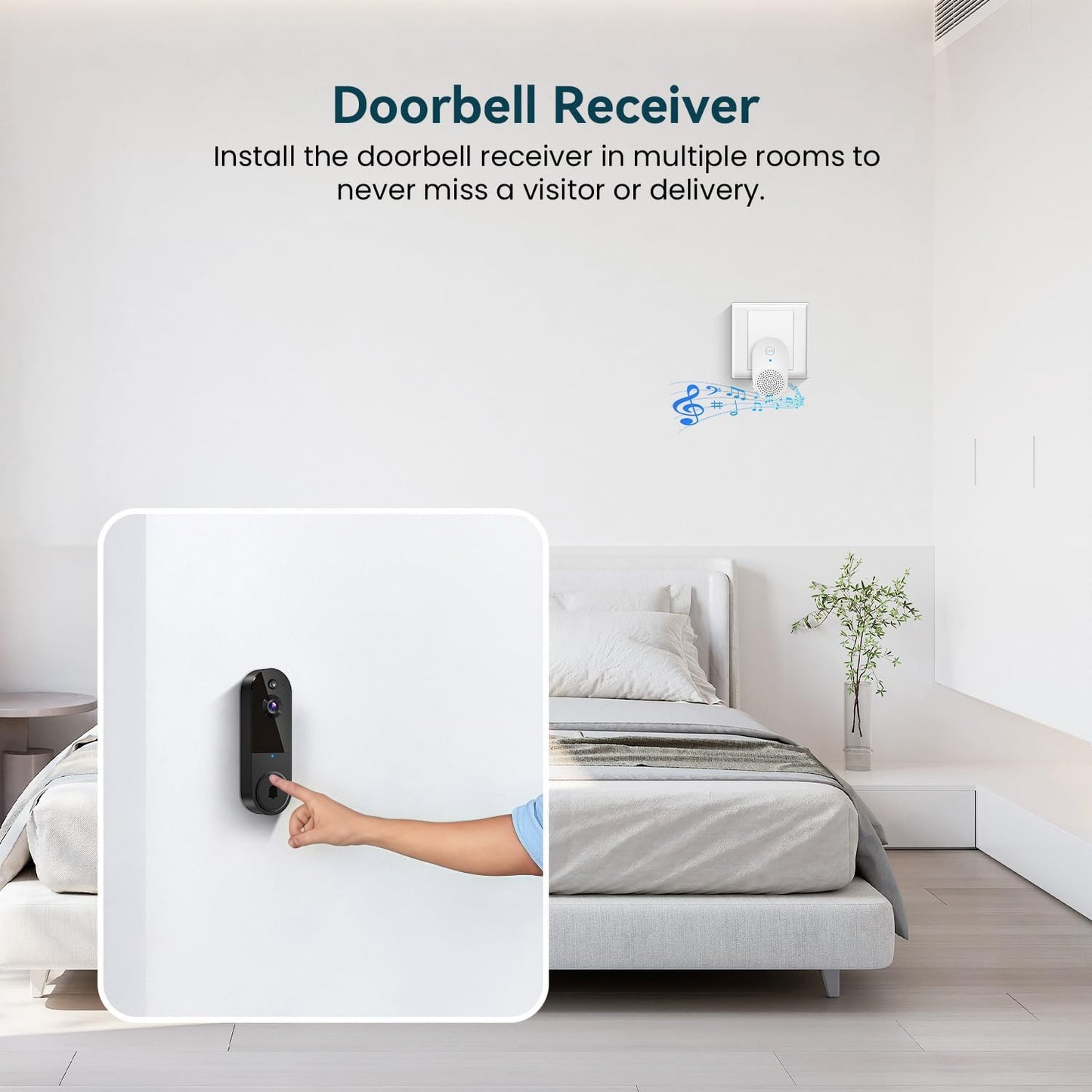 1080P Wireless Video Doorbell Camera, AI Human Detection, Night Vision, 2-Way Audio, Battery Powered, Cloud Storage, 2.4G Wifi, Indoor Outdoor Surveillance (Black)
