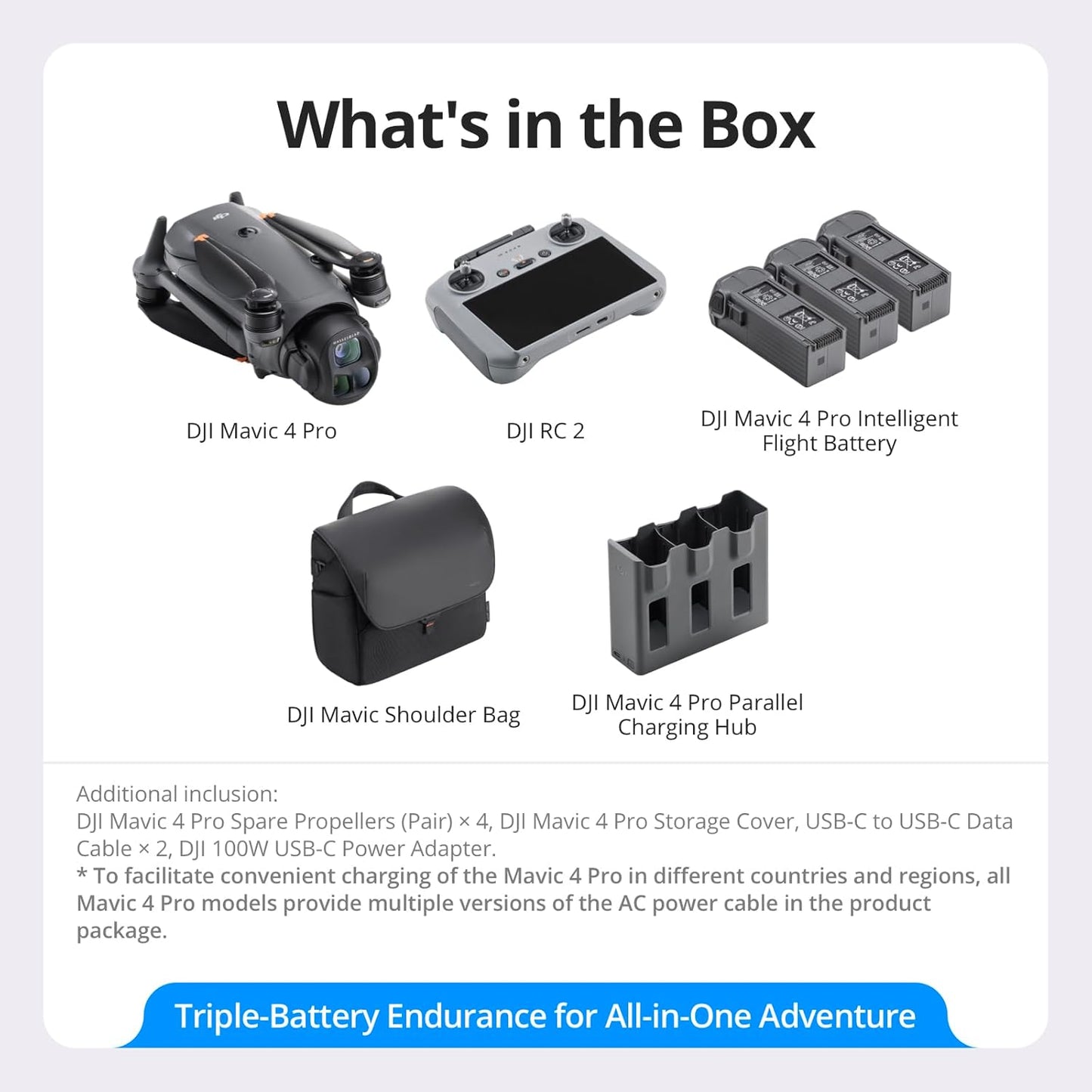 Mavic 4 Pro Fly More Combo with  RC 2, Flagship Tri-Camera Drone with 100MP 4/3 CMOS Hasselblad Camera, 30Km Video Transmission, 51-Min Max Flight Time, Charging Hub, and More