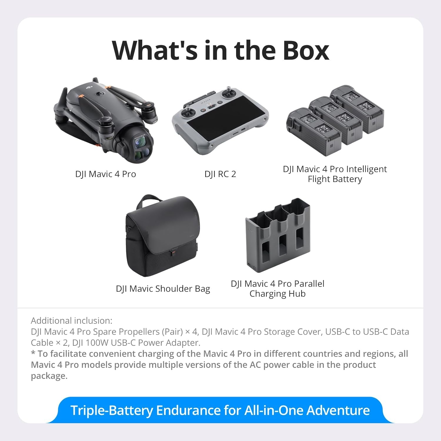 Mavic 4 Pro Fly More Combo with  RC 2, Flagship Tri-Camera Drone with 100MP 4/3 CMOS Hasselblad Camera, 30Km Video Transmission, 51-Min Max Flight Time, Charging Hub, and More