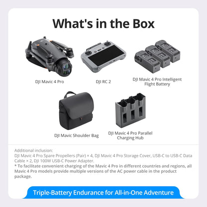 Mavic 4 Pro Fly More Combo with  RC 2, Flagship Tri-Camera Drone with 100MP 4/3 CMOS Hasselblad Camera, 30Km Video Transmission, 51-Min Max Flight Time, Charging Hub, and More