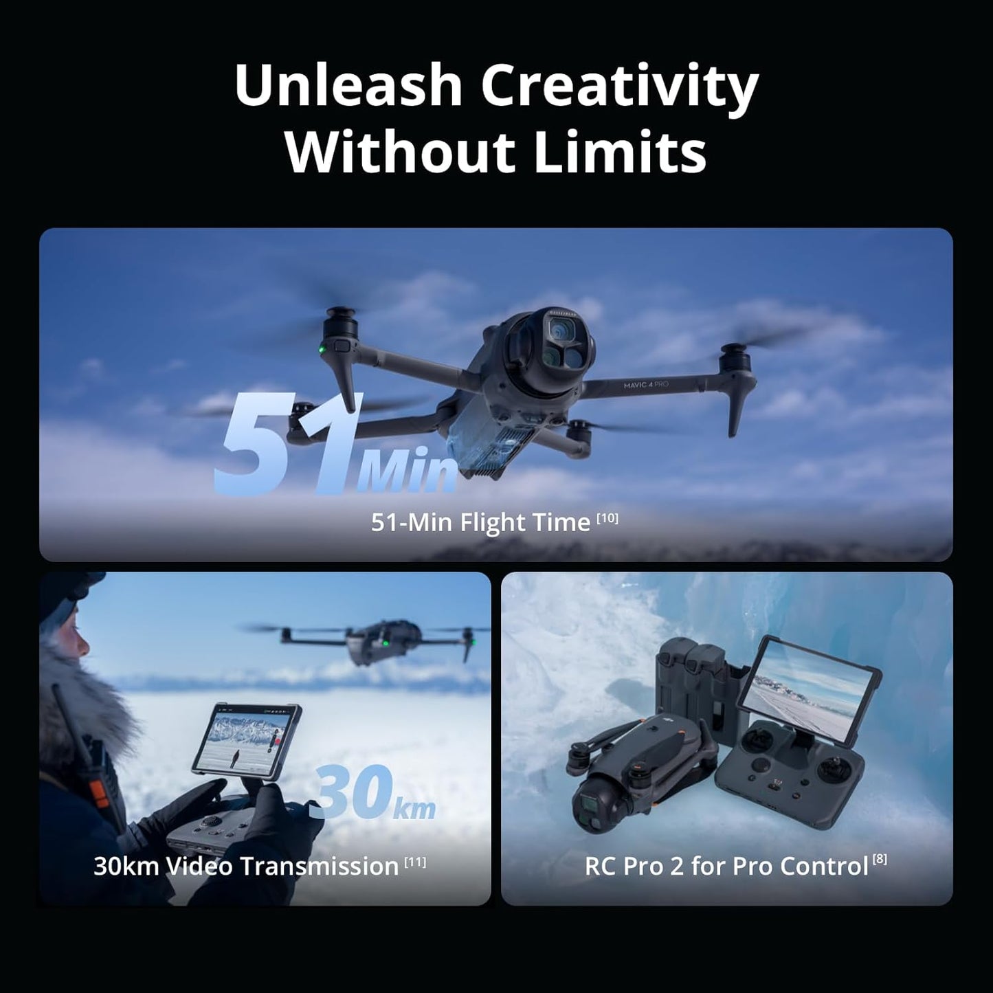 Mavic 4 Pro Fly More Combo with  RC 2, Flagship Tri-Camera Drone with 100MP 4/3 CMOS Hasselblad Camera, 30Km Video Transmission, 51-Min Max Flight Time, Charging Hub, and More
