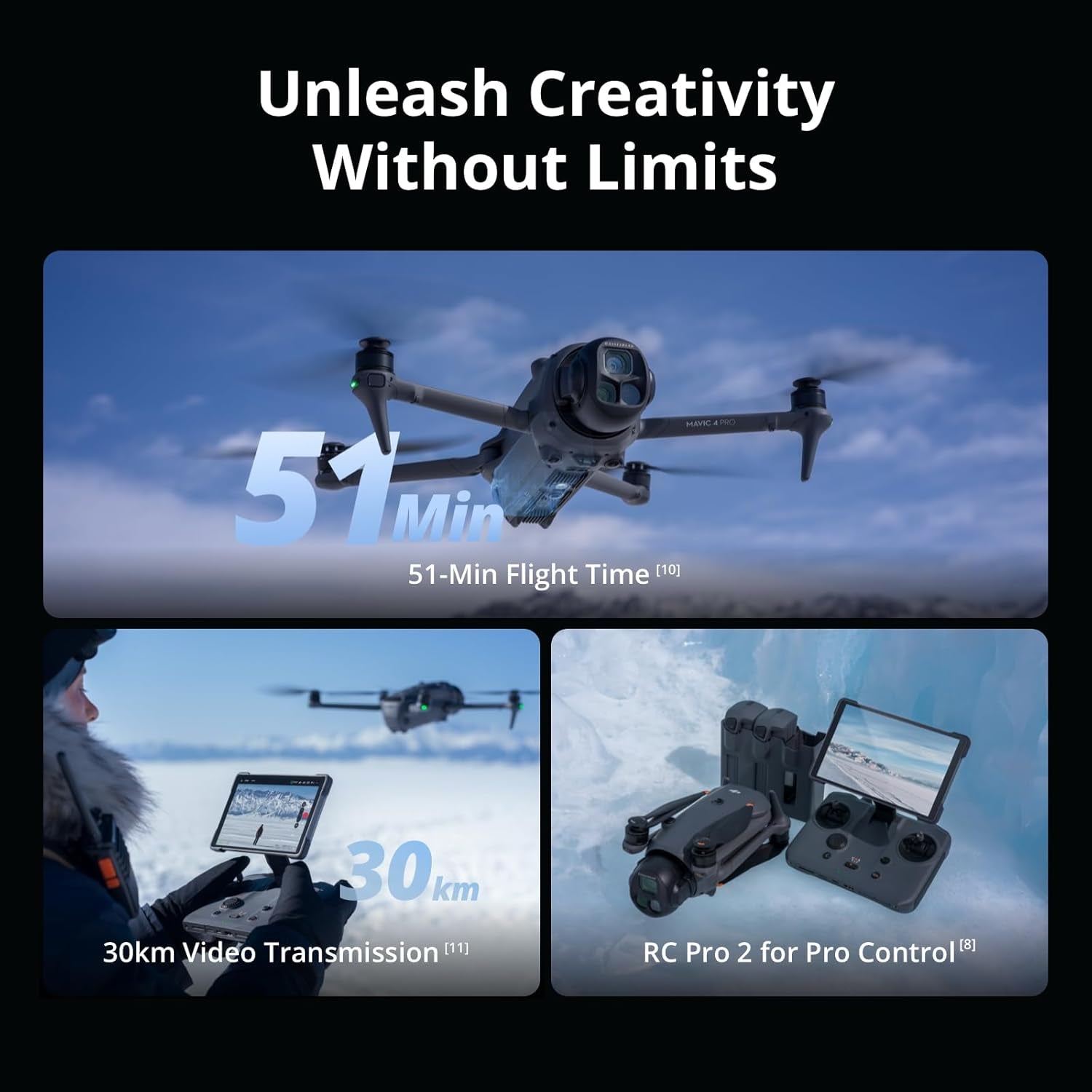 Mavic 4 Pro Fly More Combo with  RC 2, Flagship Tri-Camera Drone with 100MP 4/3 CMOS Hasselblad Camera, 30Km Video Transmission, 51-Min Max Flight Time, Charging Hub, and More