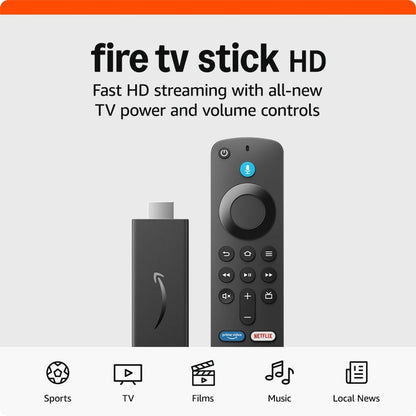 Fire TV Stick HD (Newest Gen), Free and Live TV, Alexa Voice Remote, Smart Home Controls, HD Streaming