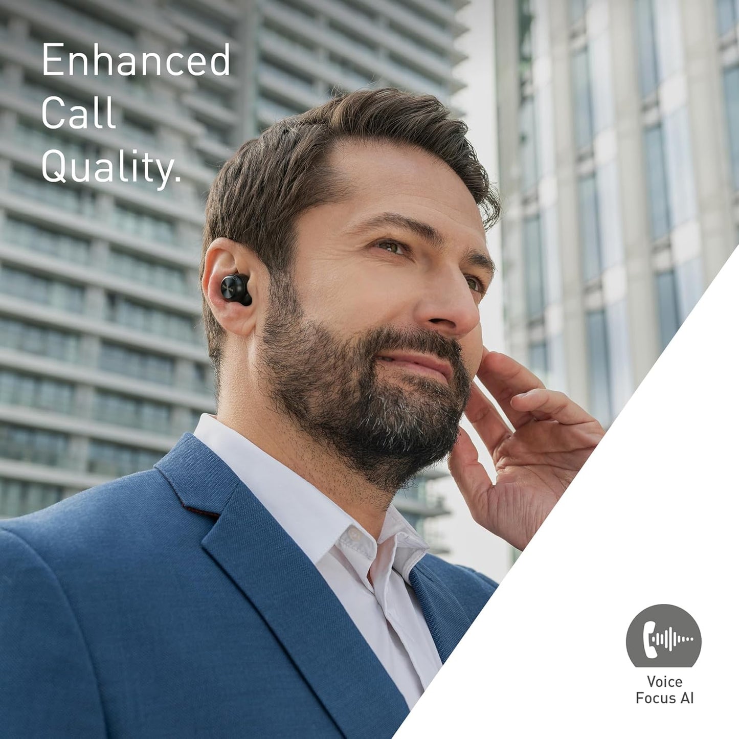 EAH-AZ100E-S Wireless Earbuds with Noise Cancelling, Multipoint Bluetooth, Voice Focus AI, Comfortable In-Ear Headphones, Silver