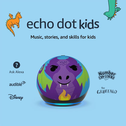 Echo Dot Kids (Newest Gen) | Wi-Fi and Bluetooth Smart Speaker with Alexa | with 1 Year of  Kids+ Content | Dragon