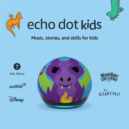 Echo Dot Kids (Newest Gen) | Wi-Fi and Bluetooth Smart Speaker with Alexa | with 1 Year of  Kids+ Content | Dragon
