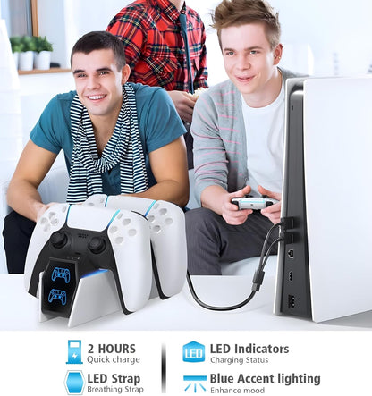 PS5 Charging Station - 2H Fast Controller Charger for Playstation 5 Dualsense, Upgrade Charging Dock with 2 Types of Cable for Dual Controllers