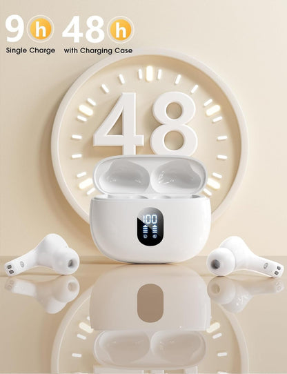 Wireless Earbuds,Bluetooth Earphones ENC Noise Cancelling Mic,Big Bass Stereo Sound,48 Hours Playtime,Lightweight In-Ear Earphone,Ipx7,Hands-Free Calls with AI for Iphone,Android,Pad,Sports,Workout